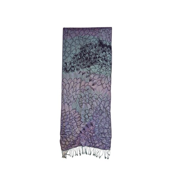 Collection Eighteen Floral Purple & Blue Scarf With Fringe Reversible Shine - Picture 1 of 8